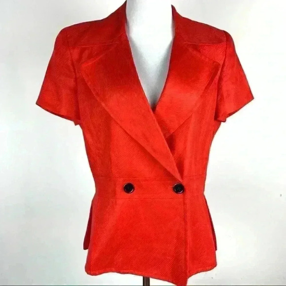 Linda Allard Ellen Tracy blazer size 10 red 100% linen double breasted 80s 90s - Picture 1 of 12